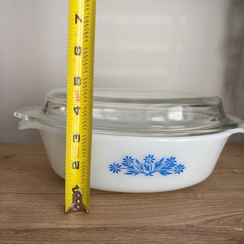 Vintage Anchor Hocking Fire King Milk Glass 1.5qt Casserole With Lid Cornflower - Picture 12 of 14